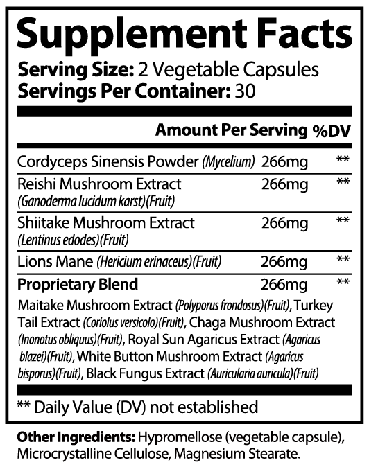 Premium Mushroom 10X Caps 60ct Lion's Reishi USA Made