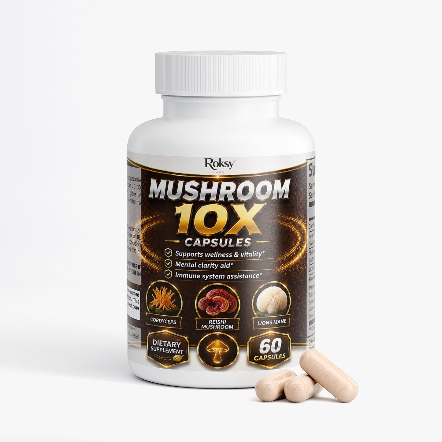 Premium Mushroom 10X Caps 60ct Lion's Reishi USA Made