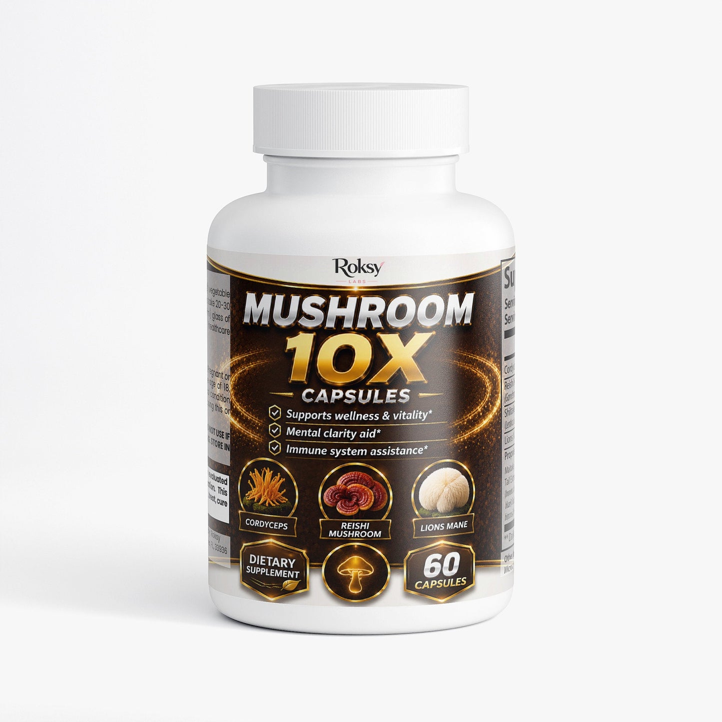 Premium Mushroom 10X Caps 60ct Lion's Reishi USA Made