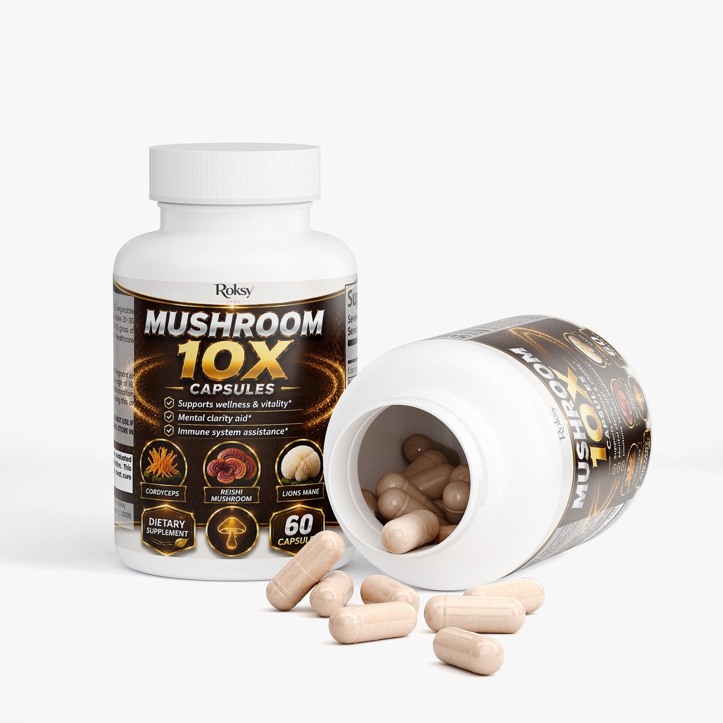Premium Mushroom 10X Caps 60ct Lion's Reishi USA Made