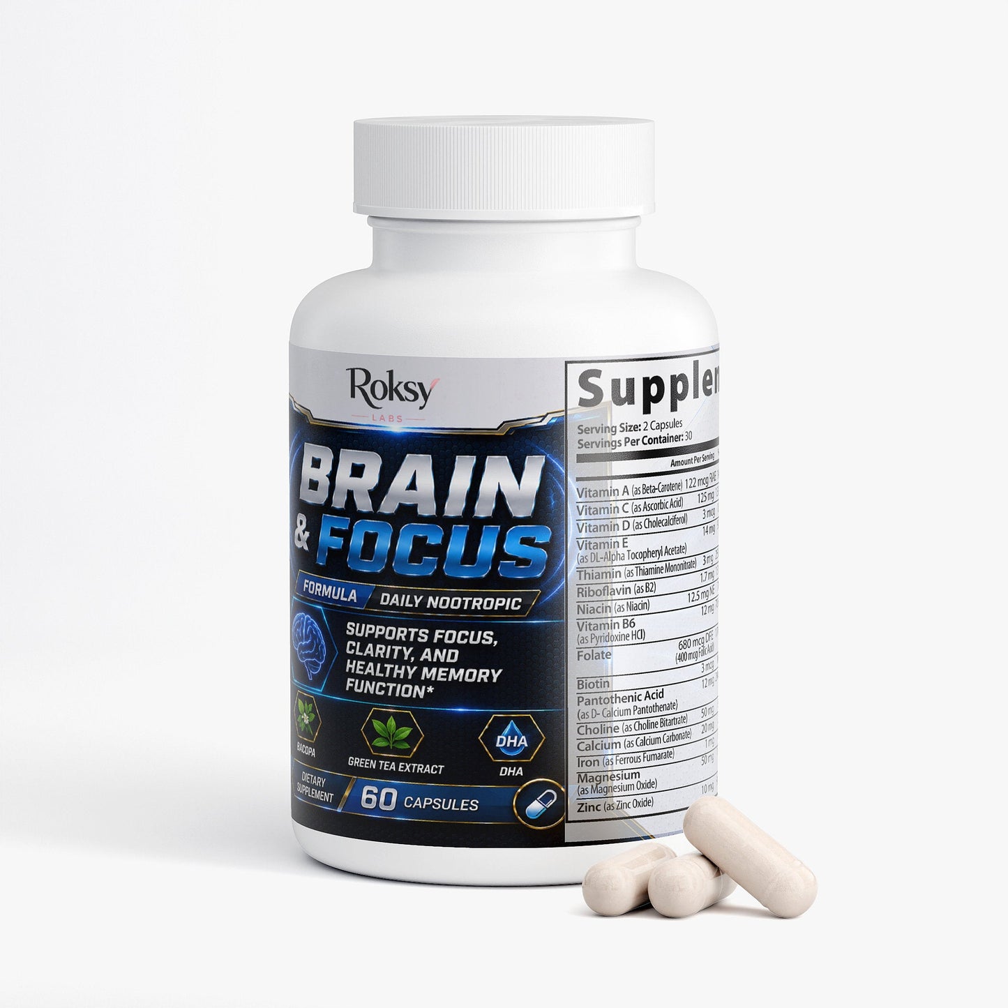 Brain & Focus Formula 60 Caps – Nootropic Brain Support for Memory & Energy