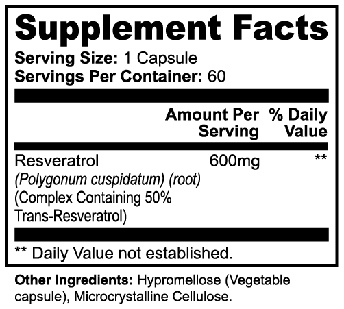 Resveratrol 50% 600mg 60 caps for weight loss and heart health