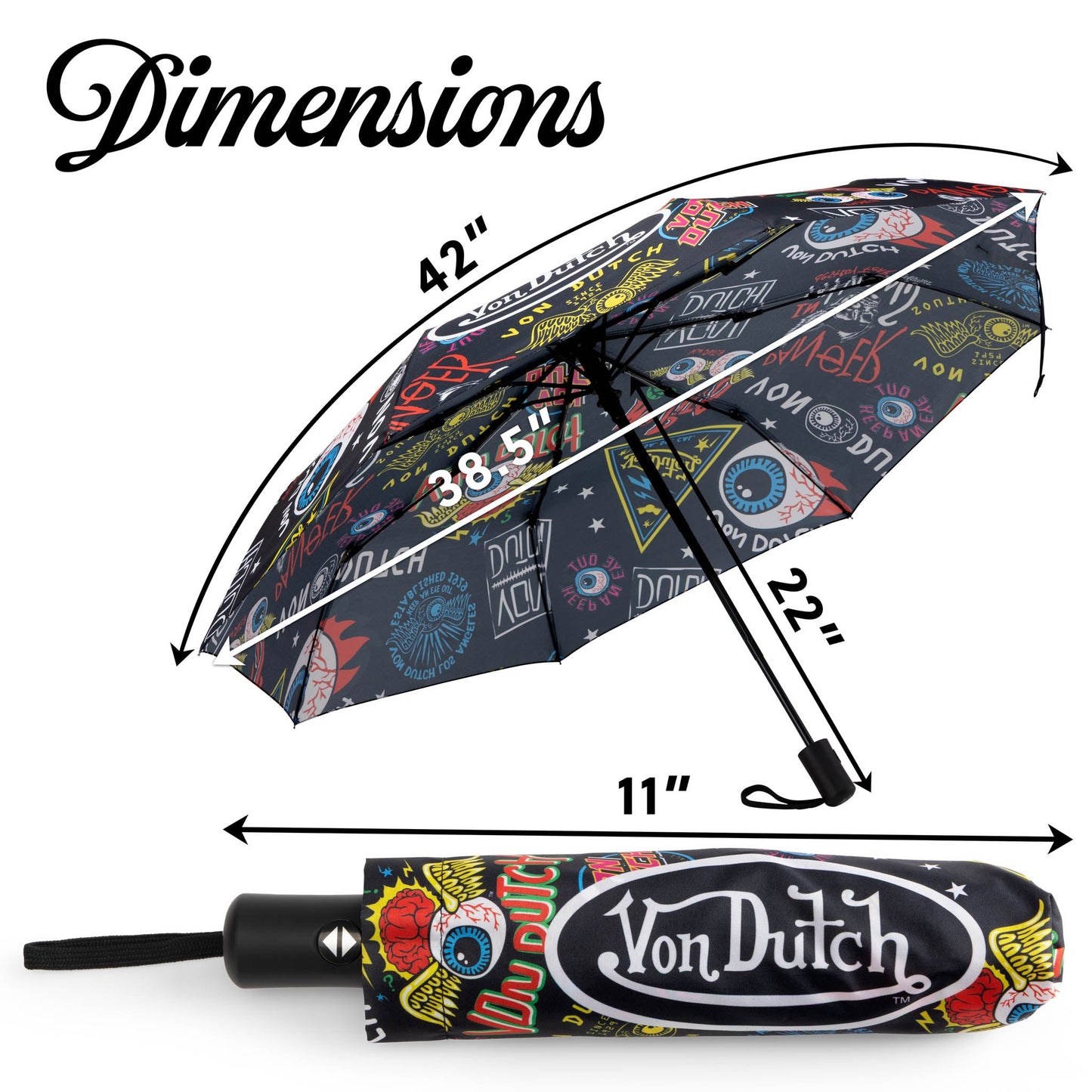 Jax Black Compact Automatic Umbrella, Strong & Portable