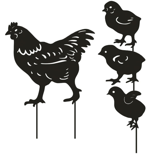Dupiulk 4 Pack Metal Chicken Garden Stakes Hen Chicks Outdoor Decor
