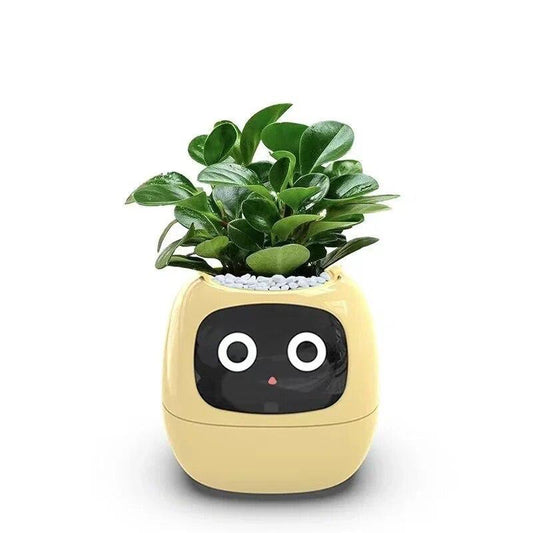 Plantly Smart Flowerpots,Smart Pet Planter,Ai Planter,Intelligent Flowerpots,Multiple Expressions,7 Smart Sensors, and Ai Chips for Gardening (Yellow)